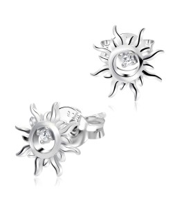 Sun Shaped with CZ Silver Ear Stud STS-4133